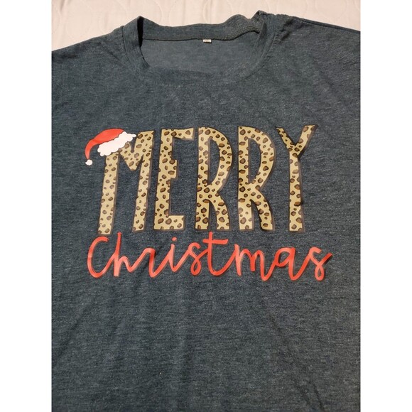 Merry Christmas Leppard Print Women's Tshirt Size XL - 0251 - Picture 3 of 4